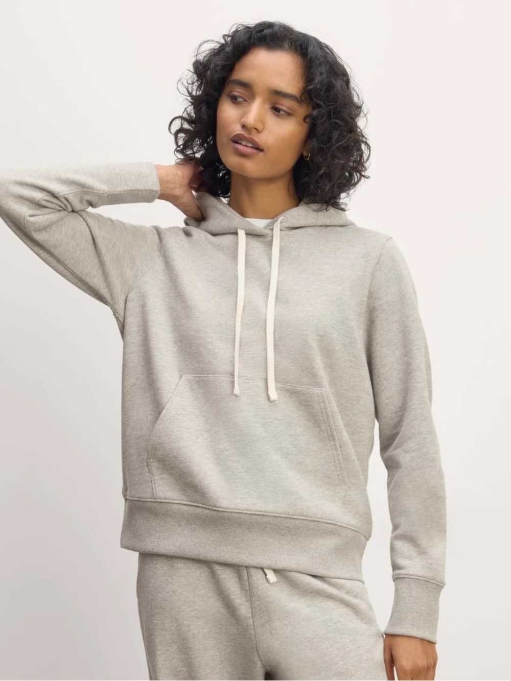 Everlane Light Gray Hoodie Sweatshirt with Cream Drawstrings